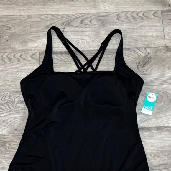 Oasis Black One Piece Swimsuit Sz XL Strappy Cross Back Bathing Suit Beach Pool - Picture 6 of 14